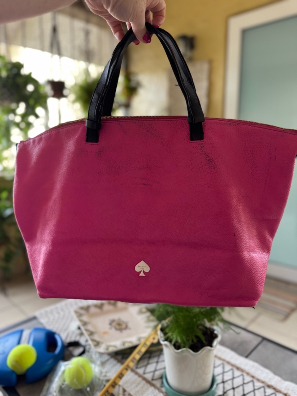 Kate Spade Pink Bow Tote Bag with Black Handles